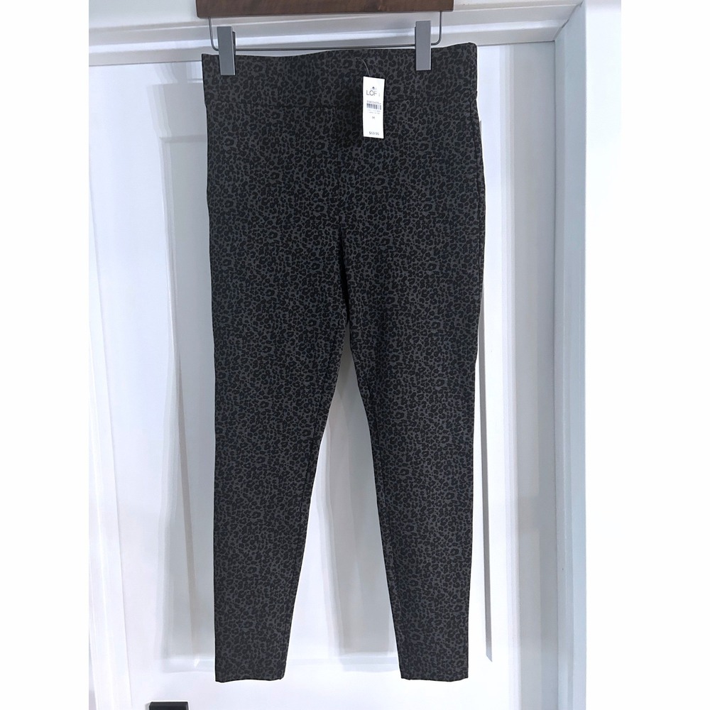 NEW Loft Womens Grey Black Leopard Print Pull On Leggings Pants Medium